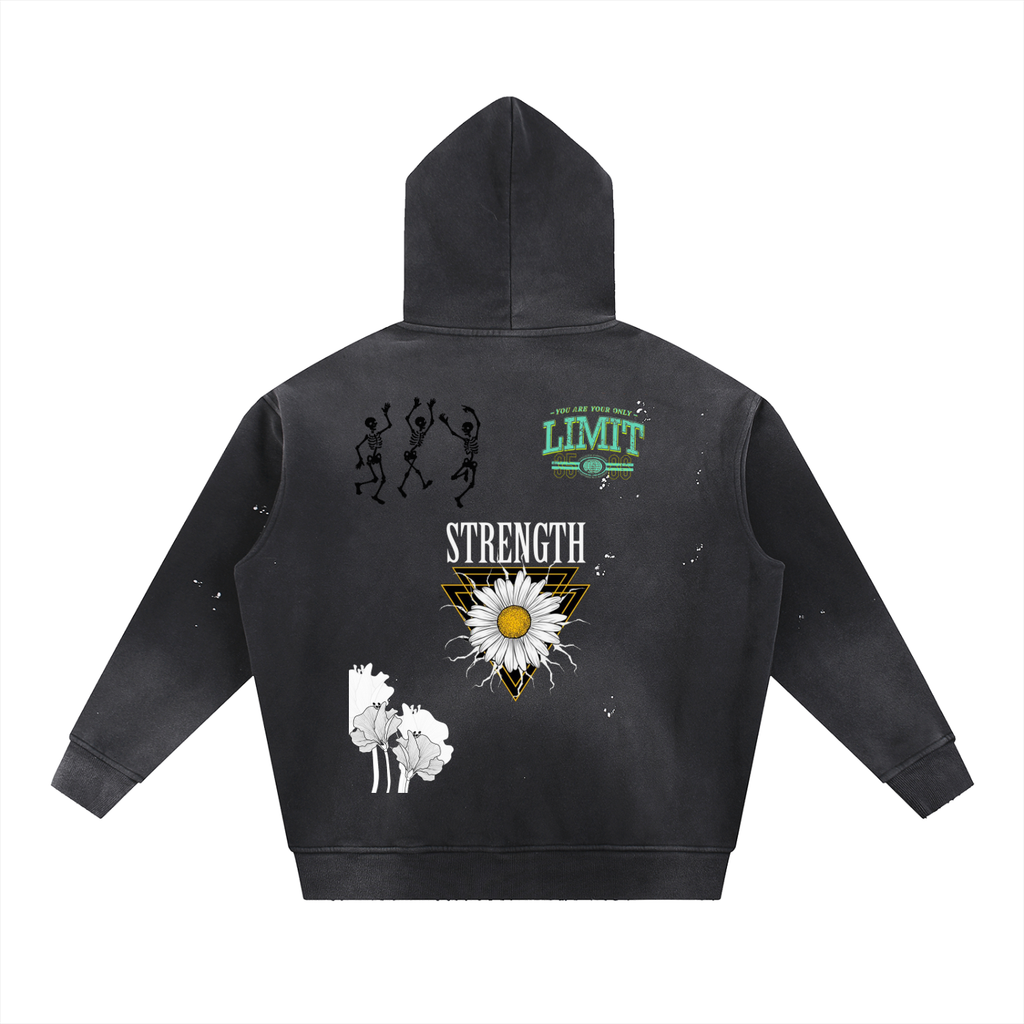 Vintage Washed Frayed Fleece Hoodie