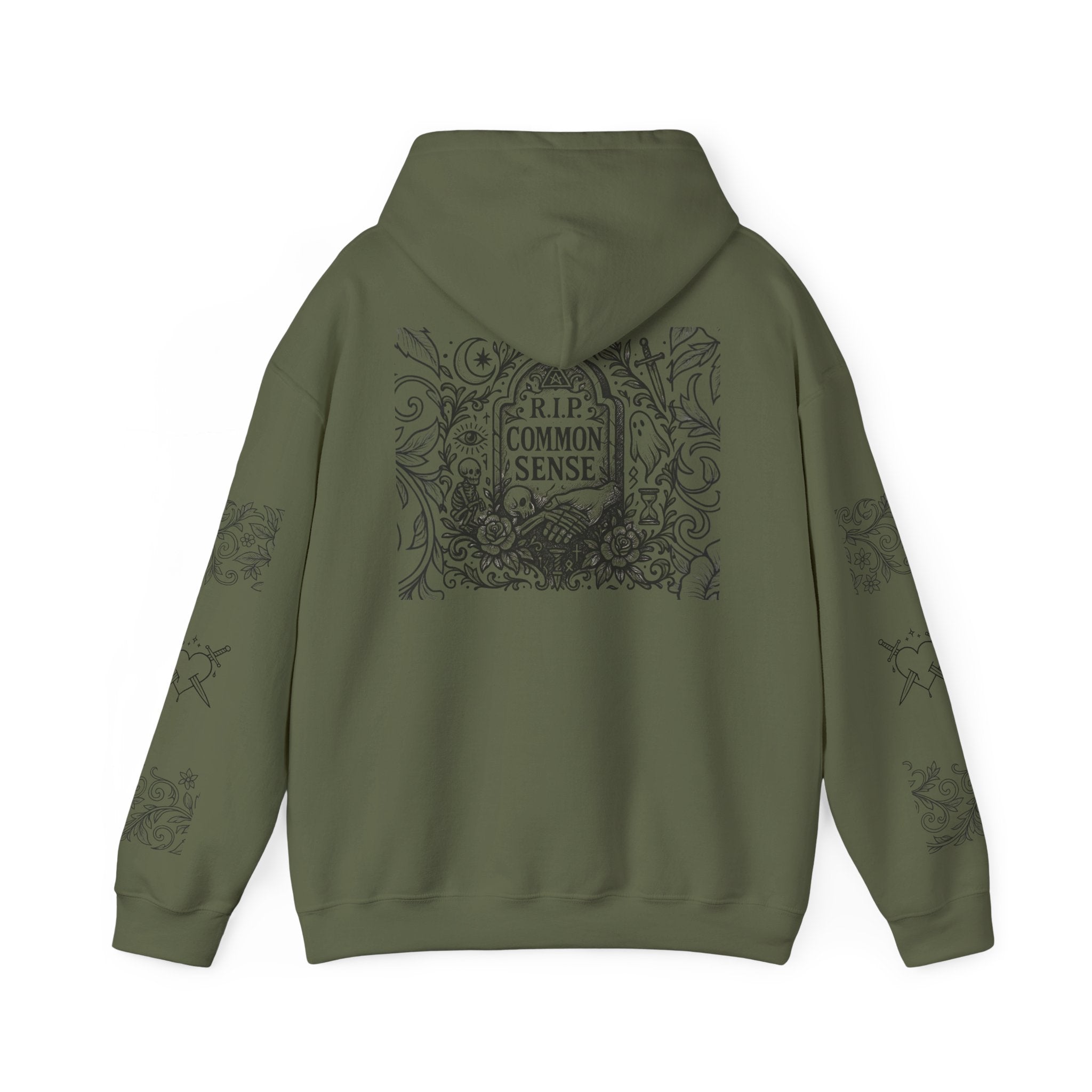 RIP Common Sense hoodie | Tombstone floral design, Gothic statement
