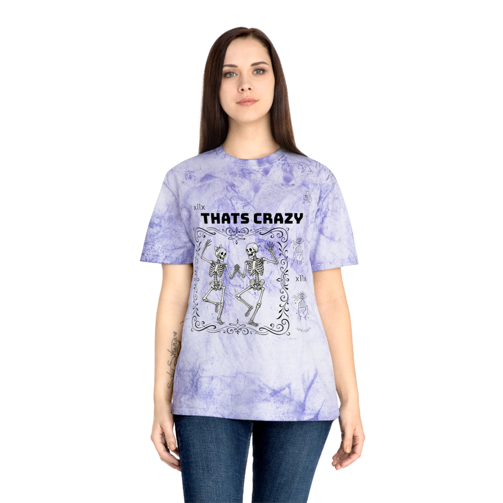 Vintage Tie-Dye Tee — “THATS CRAZY” Dancing Skeletons Graphic