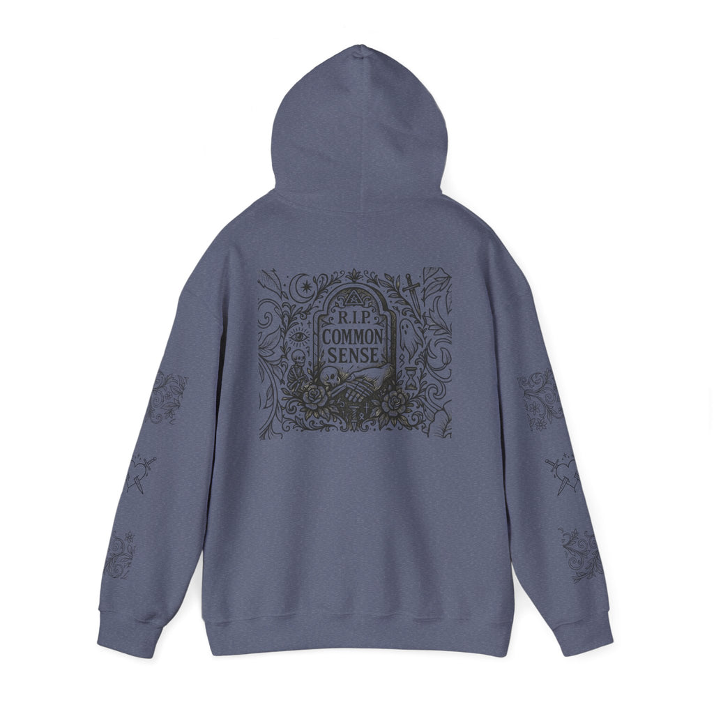 RIP Common Sense hoodie | Tombstone floral design, Gothic statement