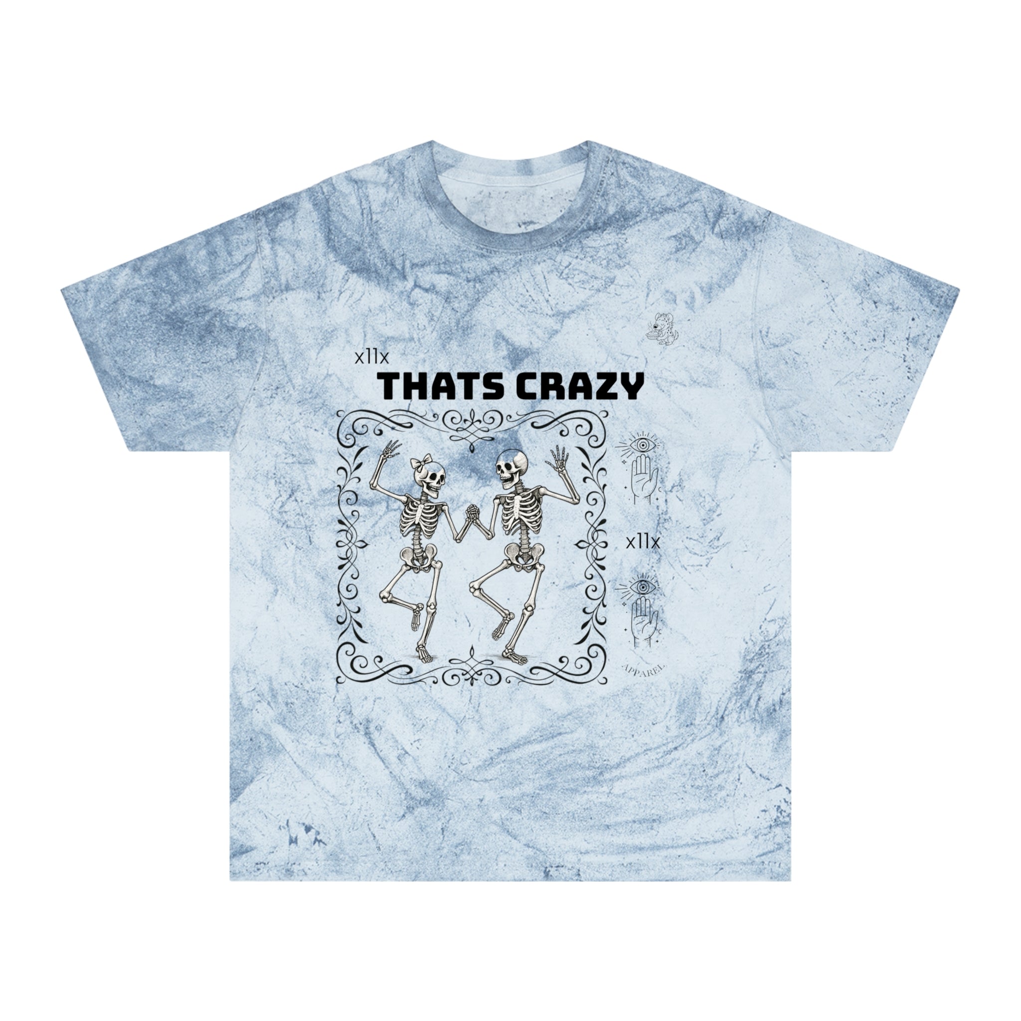 Vintage Tie-Dye Tee — “THATS CRAZY” Dancing Skeletons Graphic