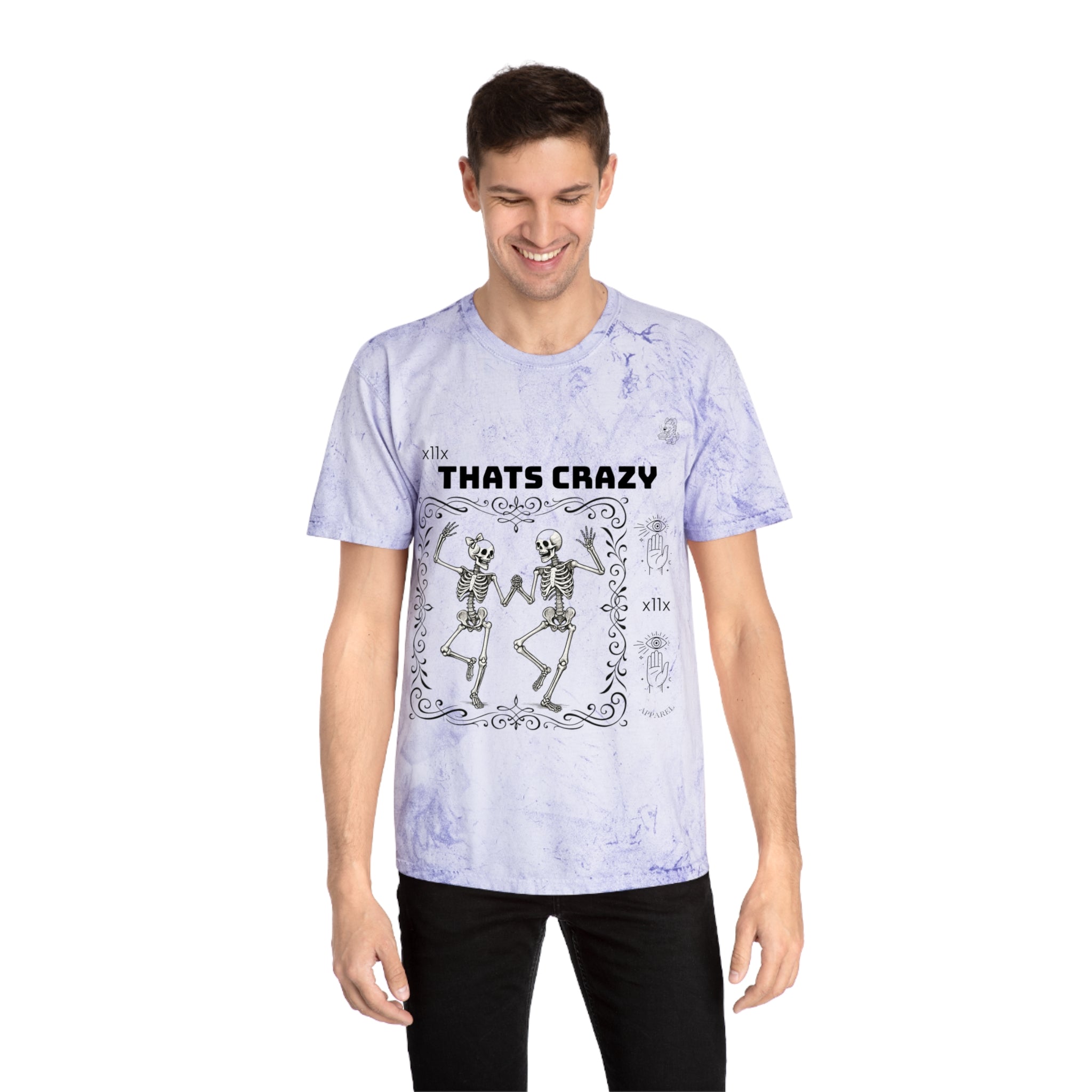 Vintage Tie-Dye Tee — “THATS CRAZY” Dancing Skeletons Graphic