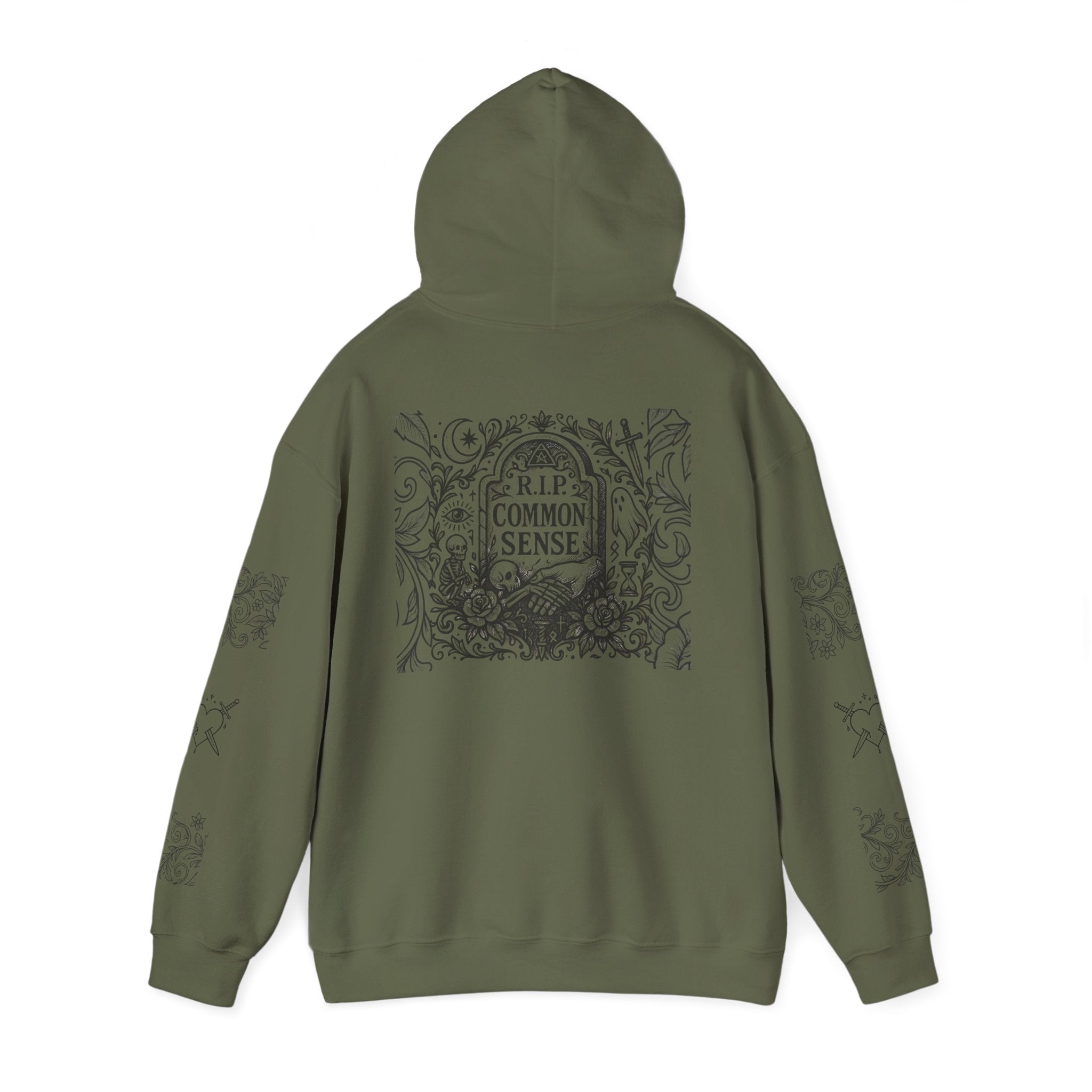 RIP Common Sense hoodie | Tombstone floral design, Gothic statement
