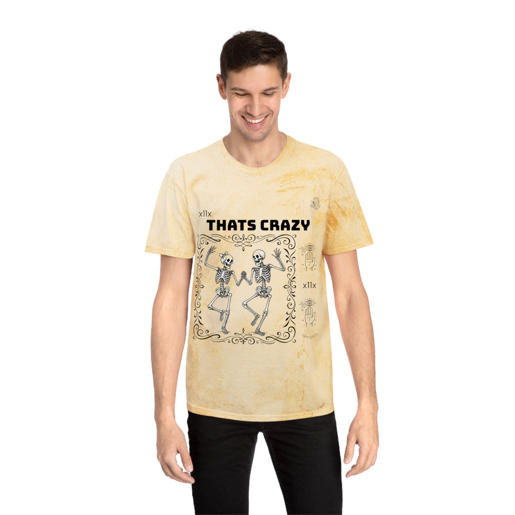 Vintage Tie-Dye Tee — “THATS CRAZY” Dancing Skeletons Graphic