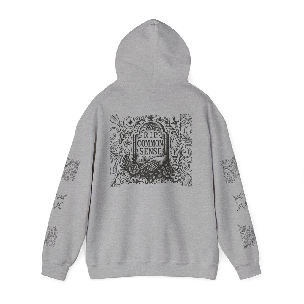 RIP Common Sense hoodie | Tombstone floral design, Gothic statement