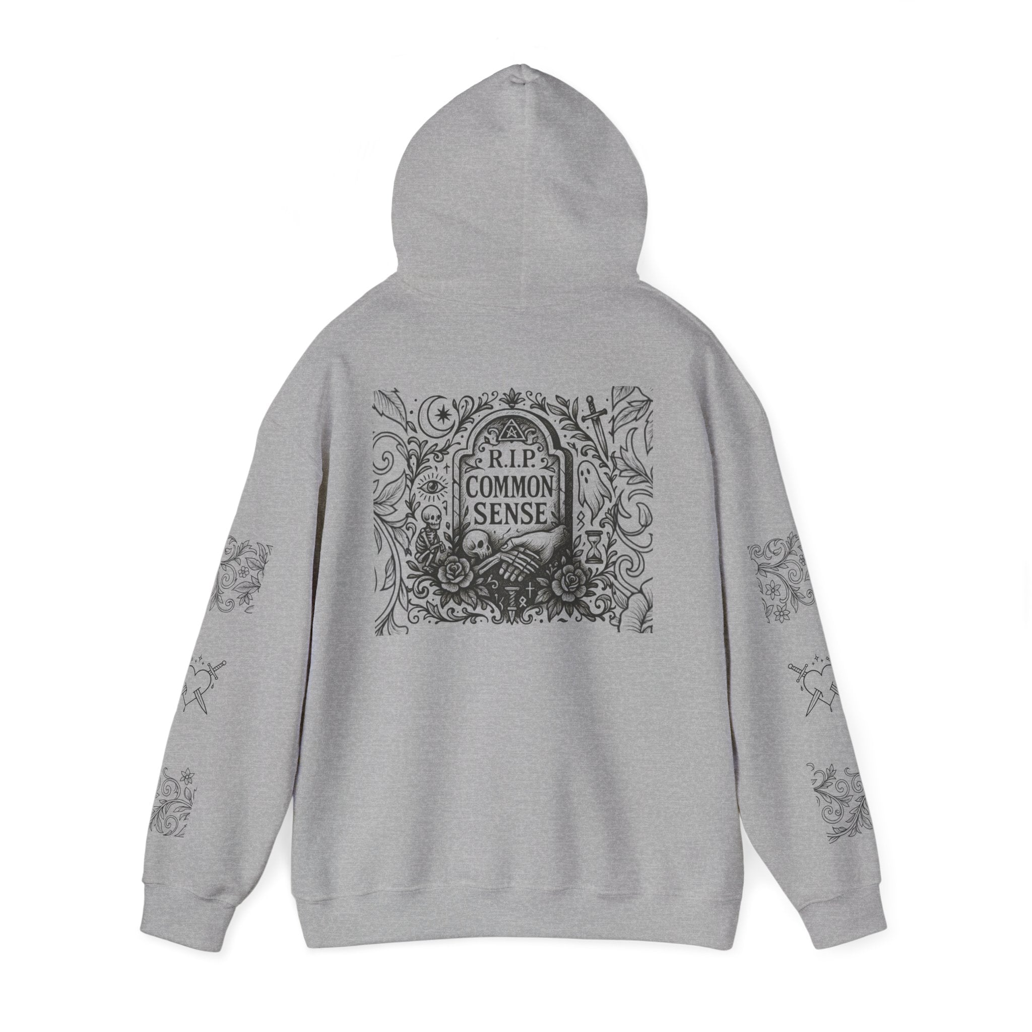 RIP Common Sense hoodie | Tombstone floral design, Gothic statement