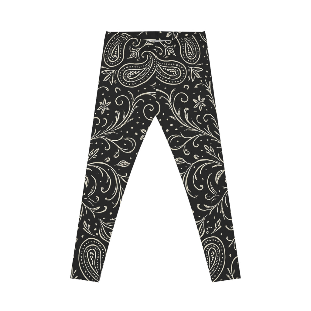 Black Paisley Floral Leggings | Split Pattern Leggings