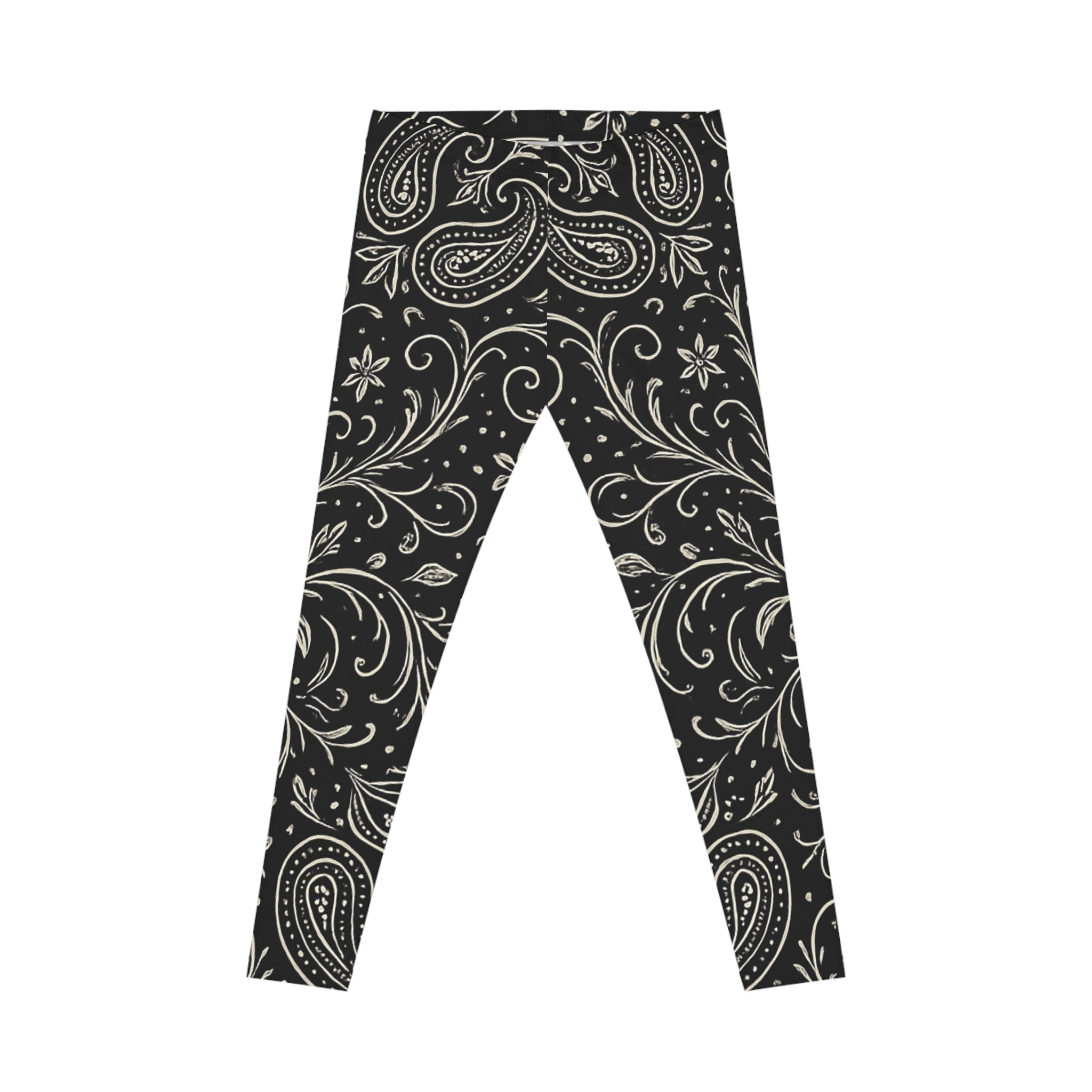 Black Paisley Floral Leggings | Split Pattern Leggings