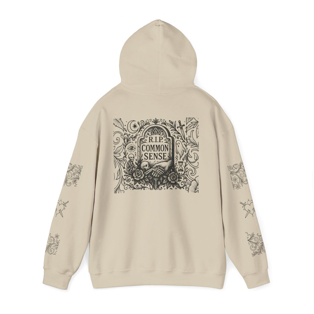 RIP Common Sense hoodie | Tombstone floral design, Gothic statement