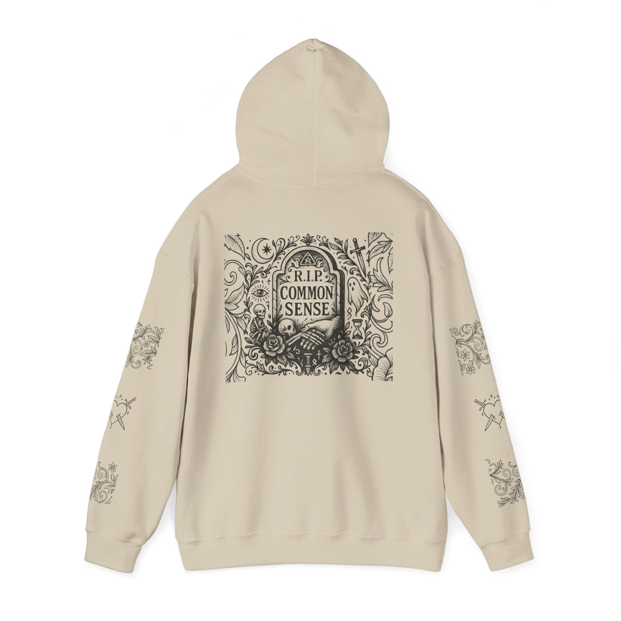 RIP Common Sense hoodie | Tombstone floral design, Gothic statement