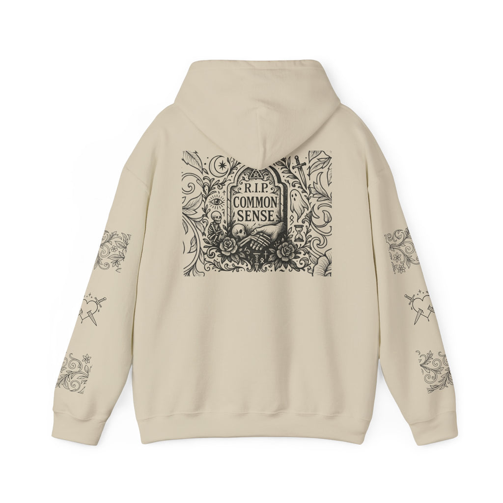 RIP Common Sense hoodie | Tombstone floral design, Gothic statement