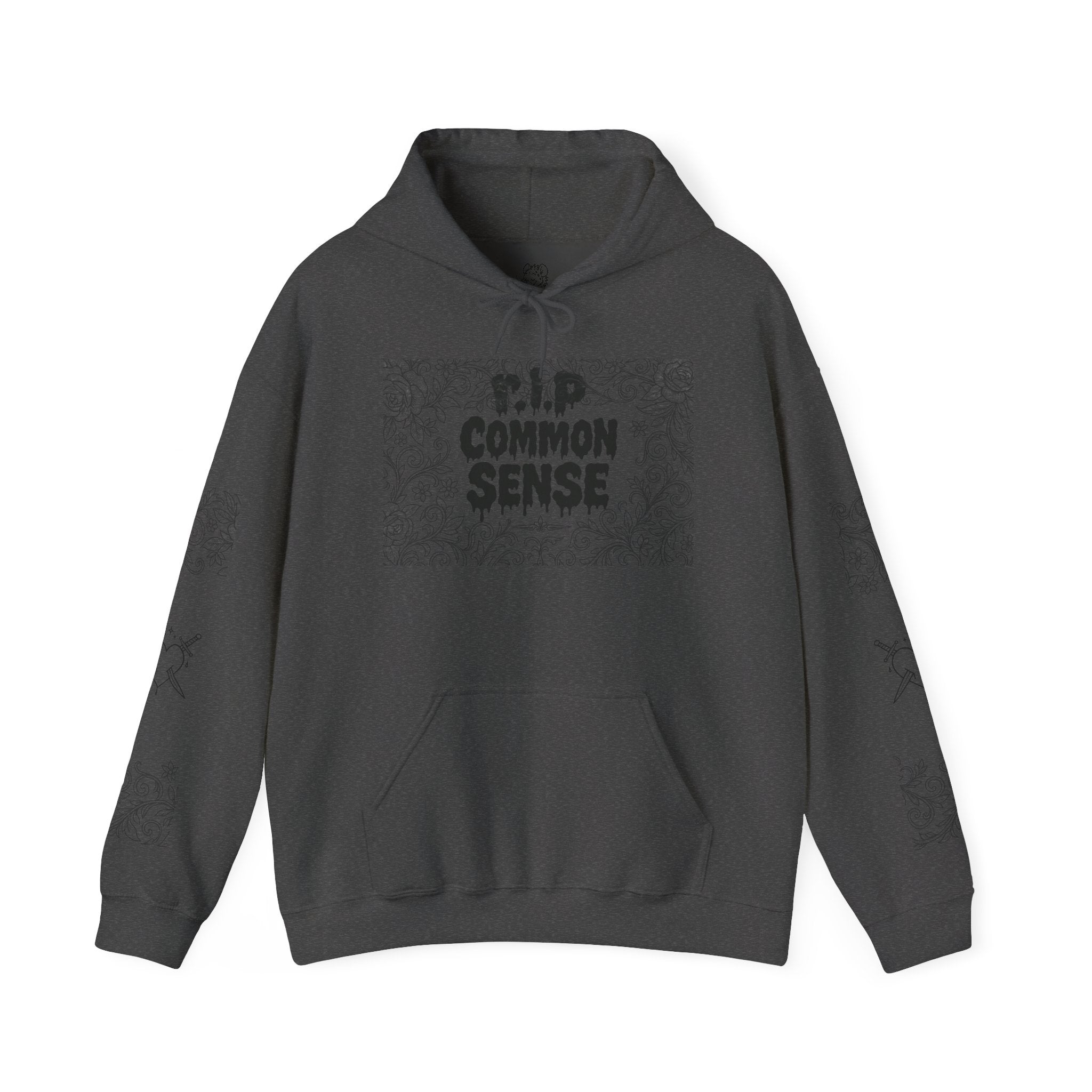 RIP Common Sense hoodie | Tombstone floral design, Gothic statement