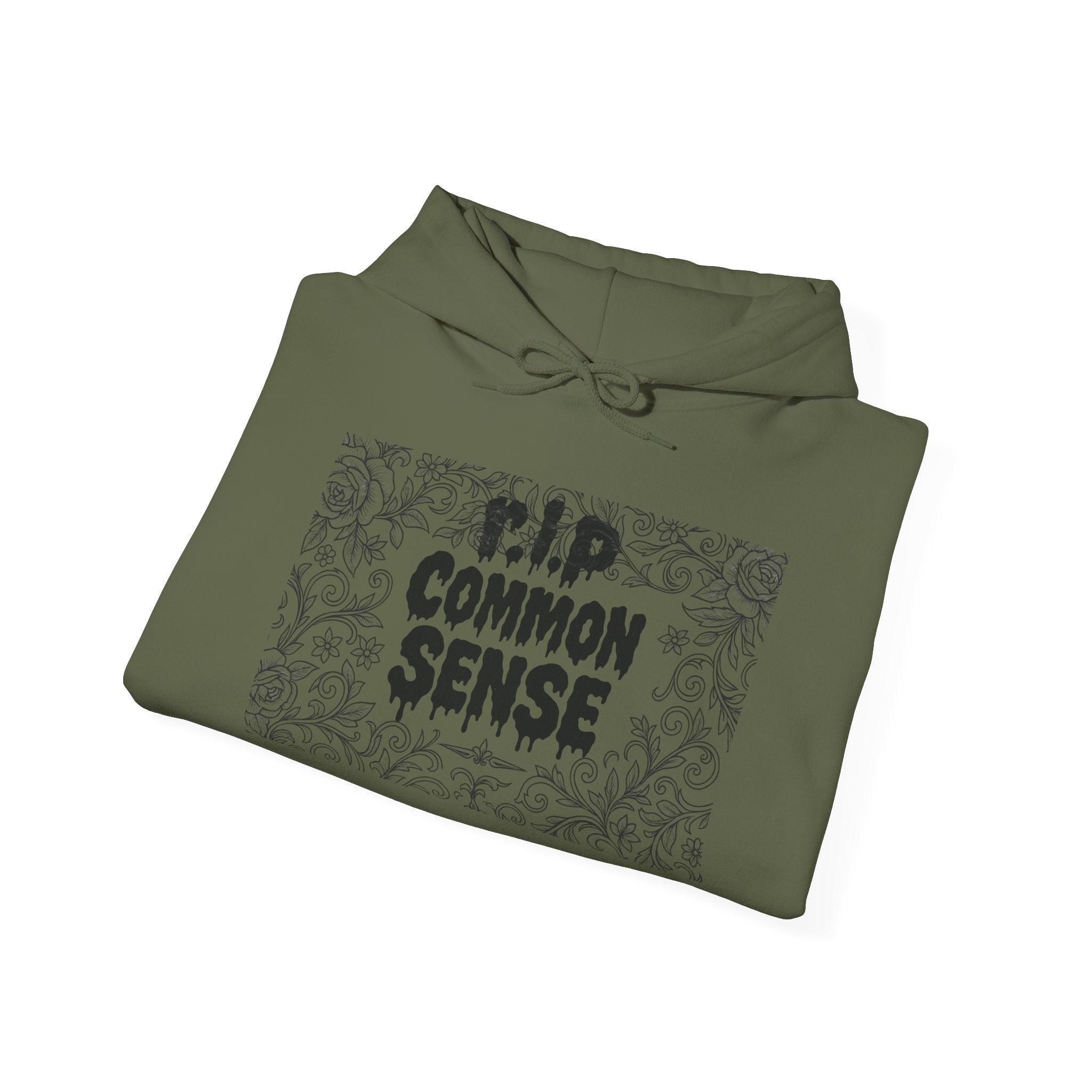 RIP Common Sense hoodie | Tombstone floral design, Gothic statement