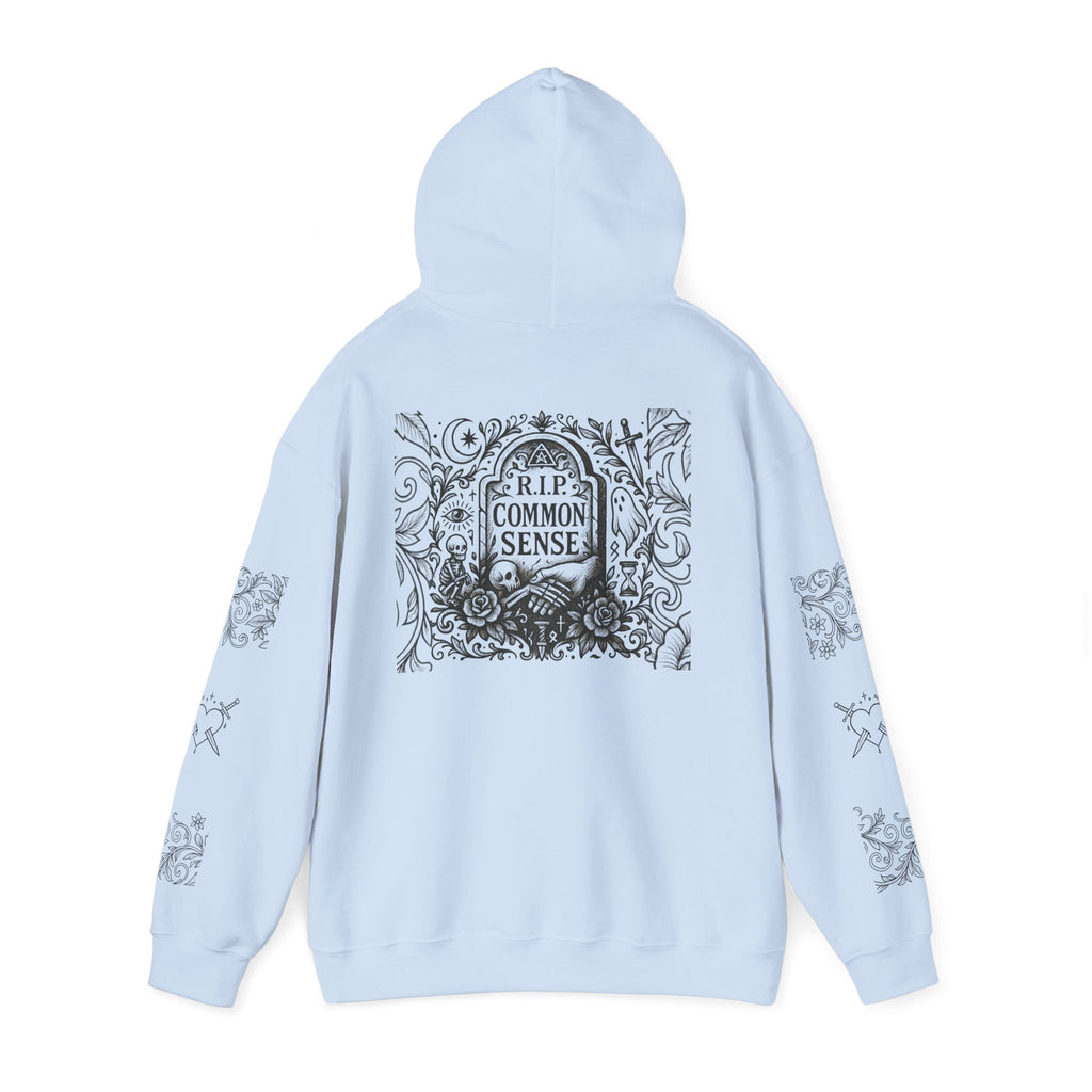 RIP Common Sense hoodie | Tombstone floral design, Gothic statement