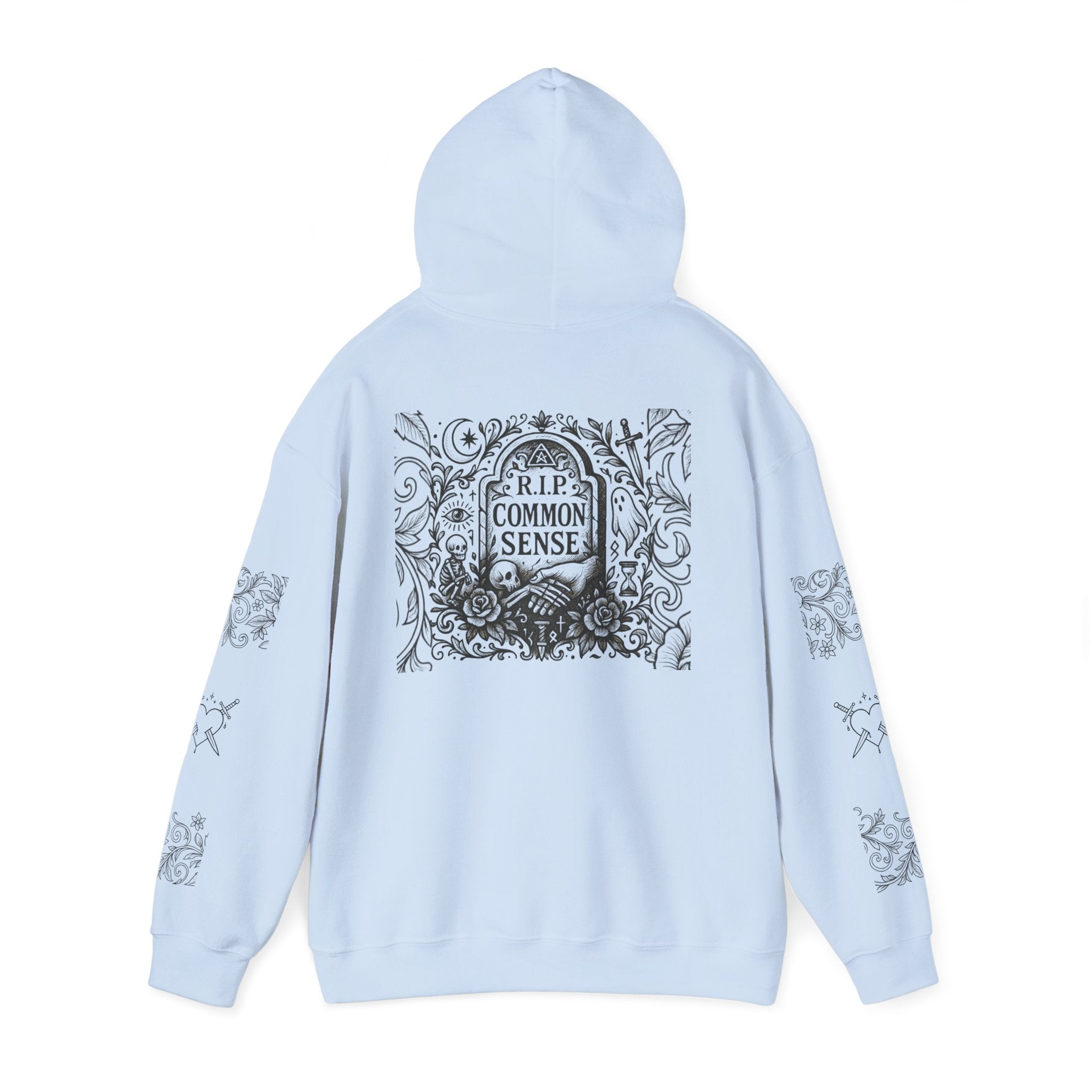 RIP Common Sense hoodie | Tombstone floral design, Gothic statement