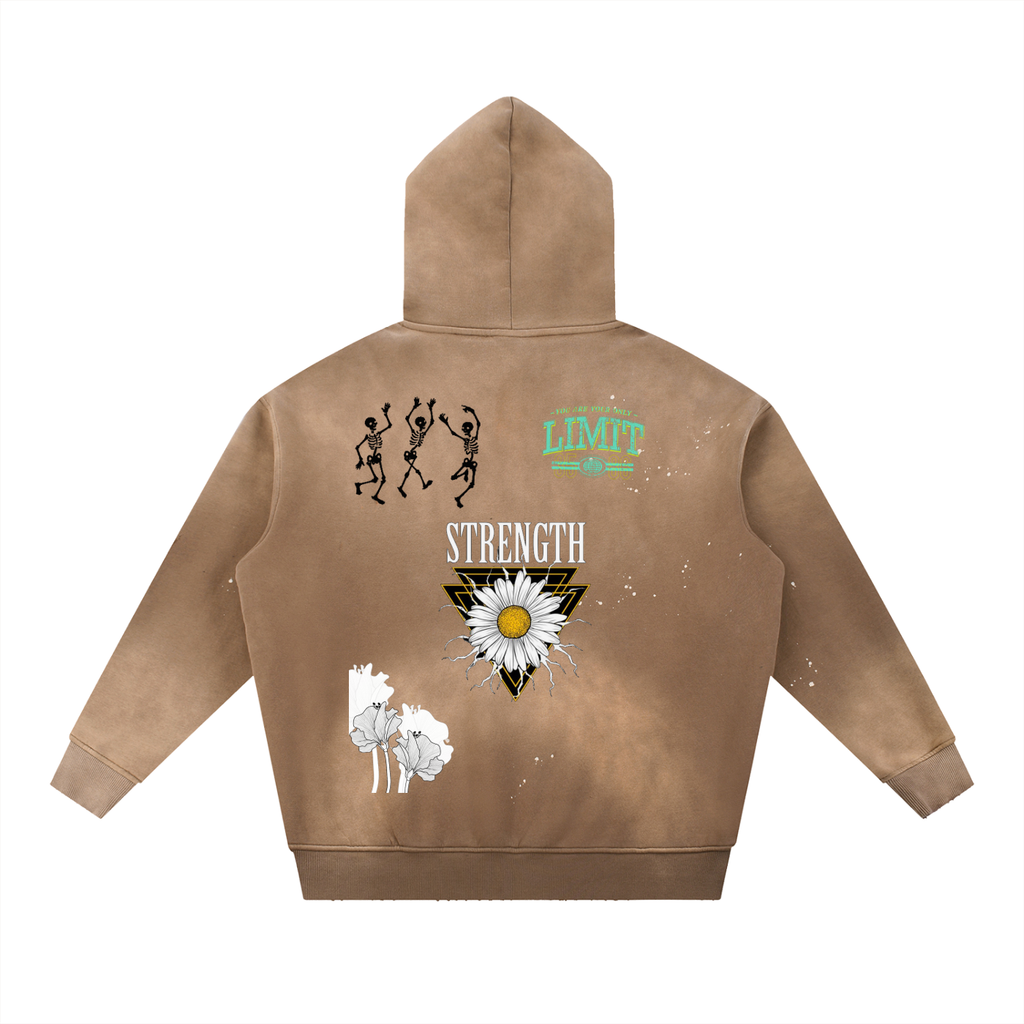 Vintage Washed Frayed Fleece Hoodie