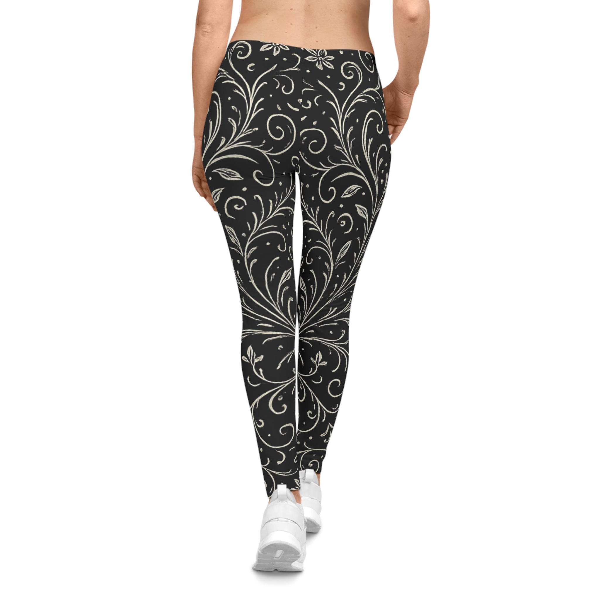 Black Paisley Floral Leggings | Split Pattern Leggings