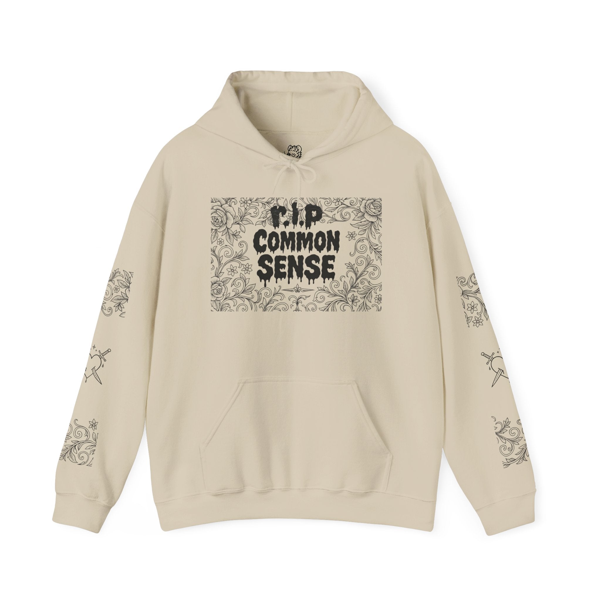 RIP Common Sense hoodie | Tombstone floral design, Gothic statement