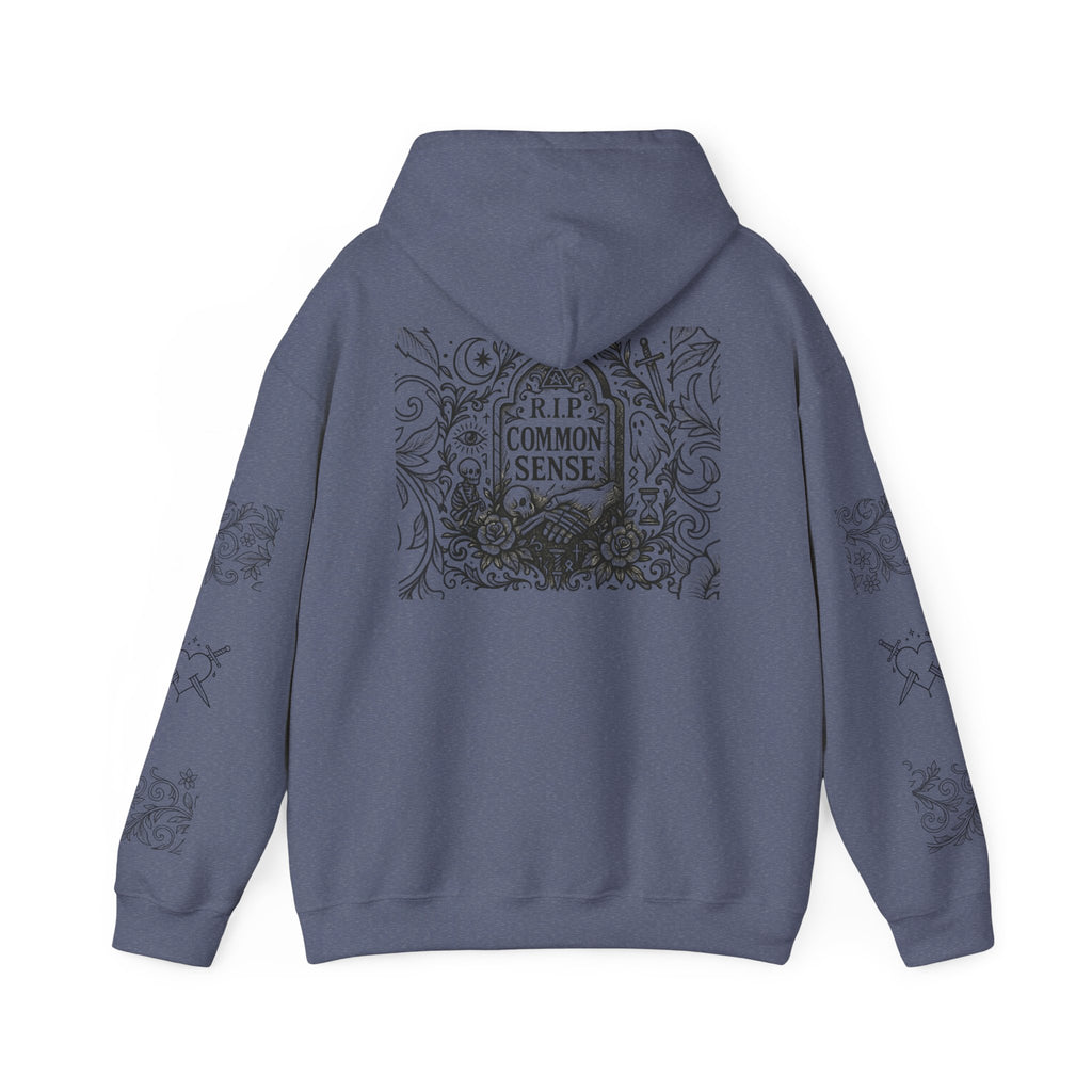 RIP Common Sense hoodie | Tombstone floral design, Gothic statement