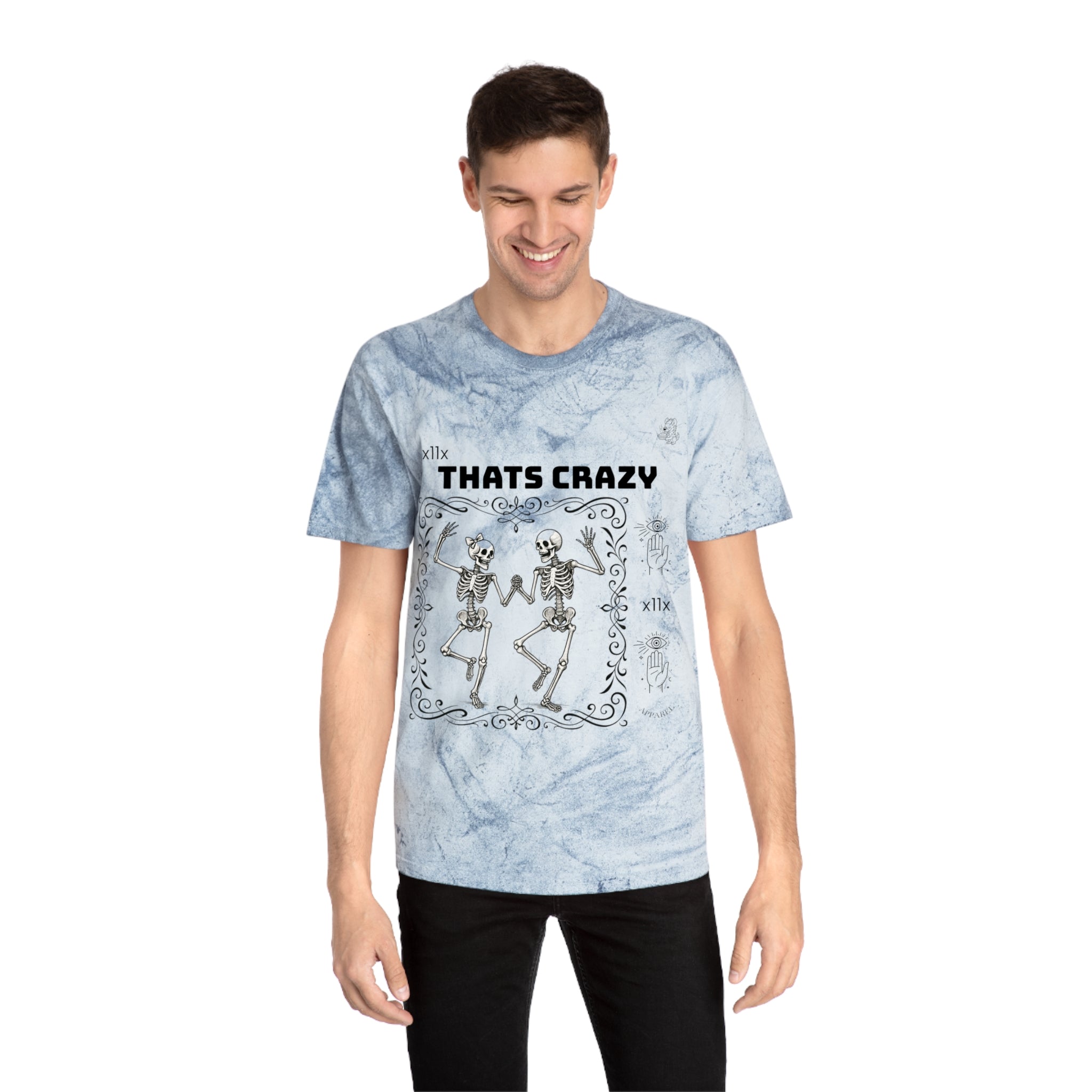 Vintage Tie-Dye Tee — “THATS CRAZY” Dancing Skeletons Graphic