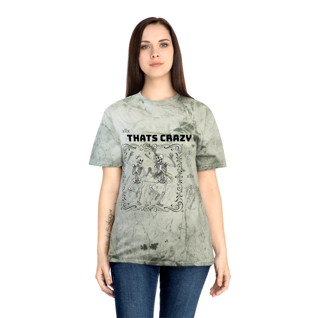 Vintage Tie-Dye Tee — “THATS CRAZY” Dancing Skeletons Graphic