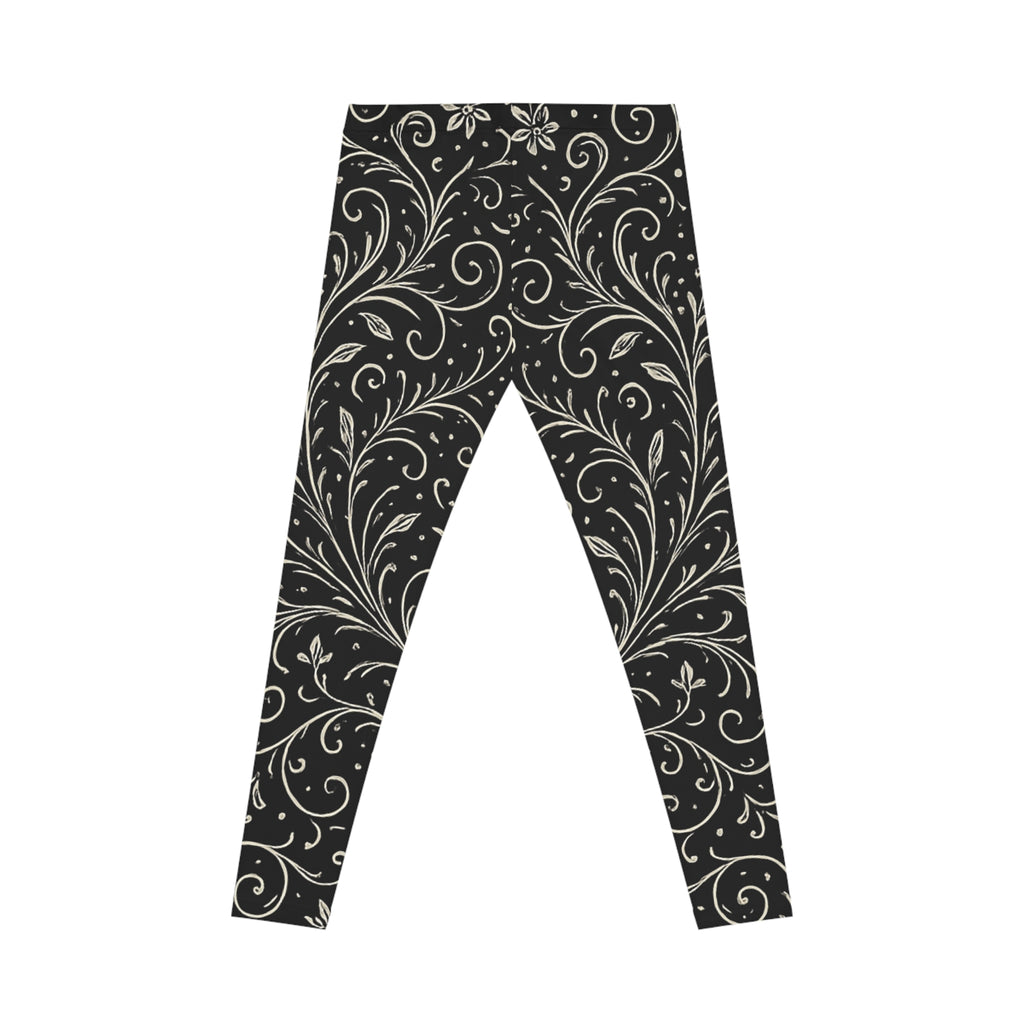 Black Paisley Floral Leggings | Split Pattern Leggings