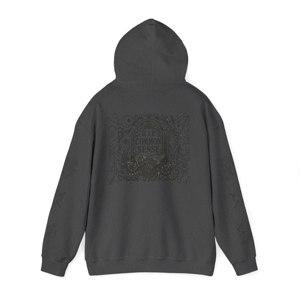 RIP Common Sense hoodie | Tombstone floral design, Gothic statement