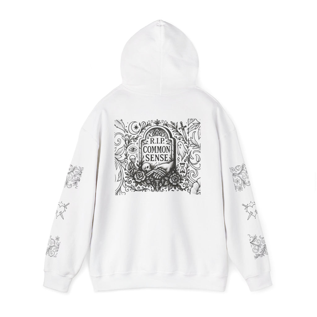 RIP Common Sense hoodie | Tombstone floral design, Gothic statement