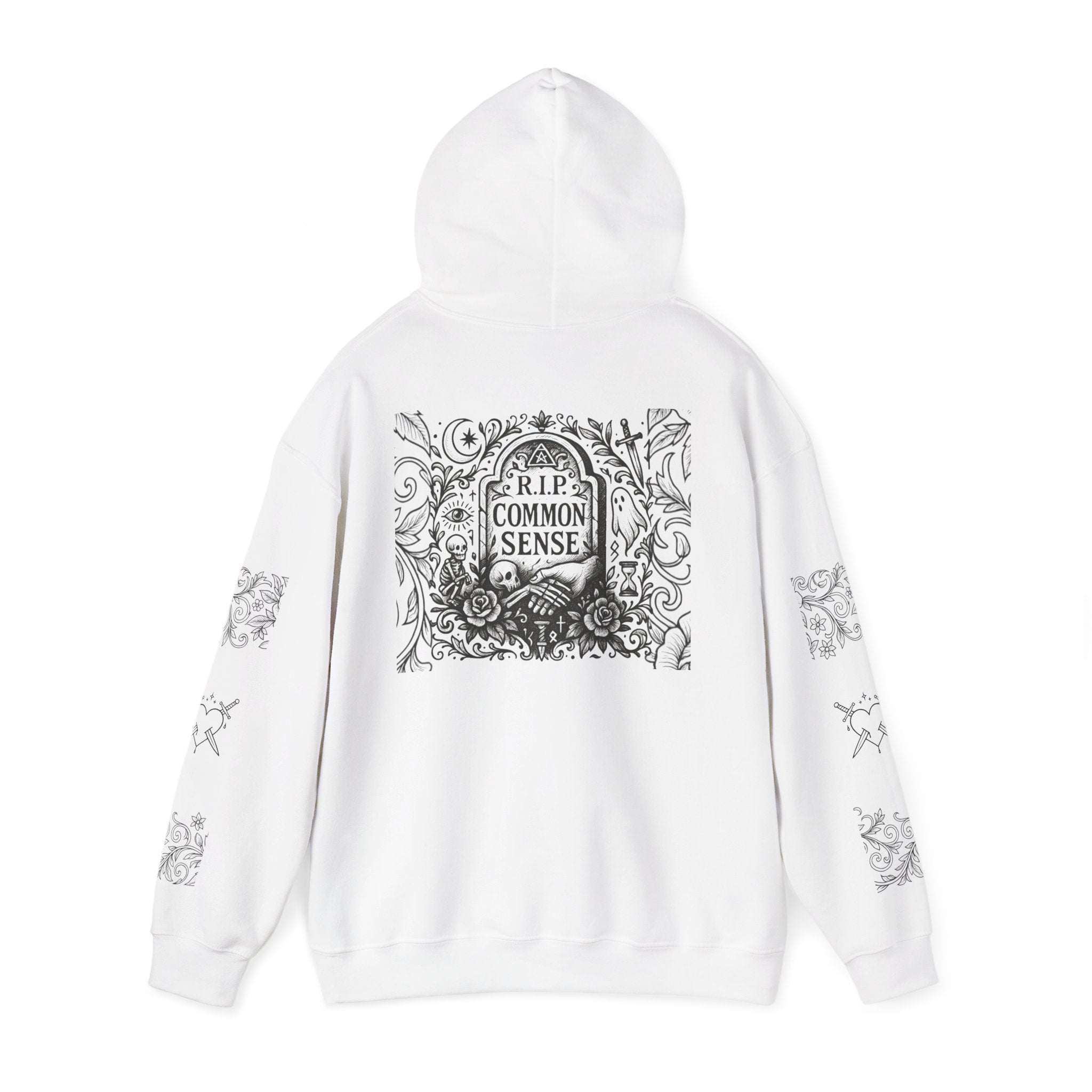 RIP Common Sense hoodie | Tombstone floral design, Gothic statement