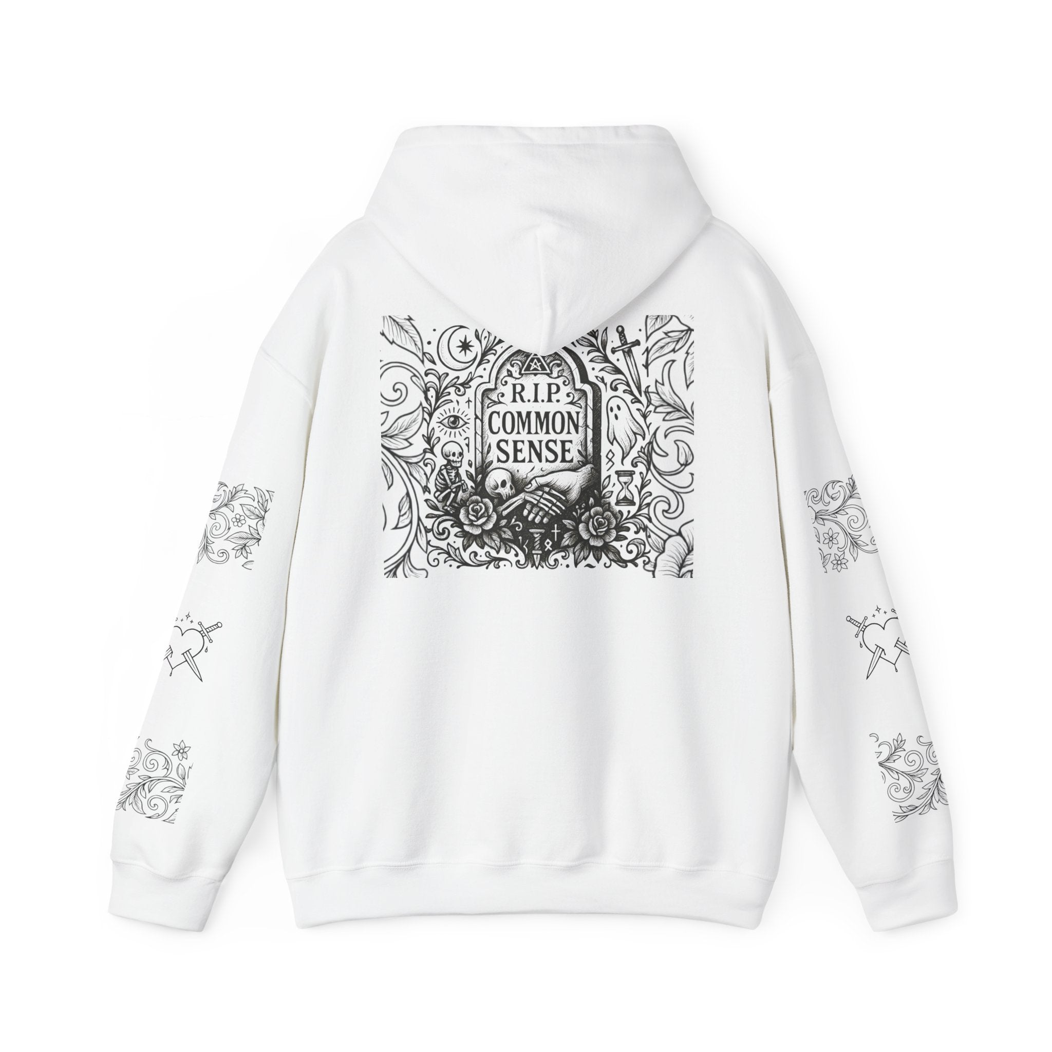 RIP Common Sense hoodie | Tombstone floral design, Gothic statement