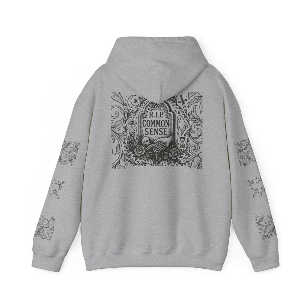 RIP Common Sense hoodie | Tombstone floral design, Gothic statement