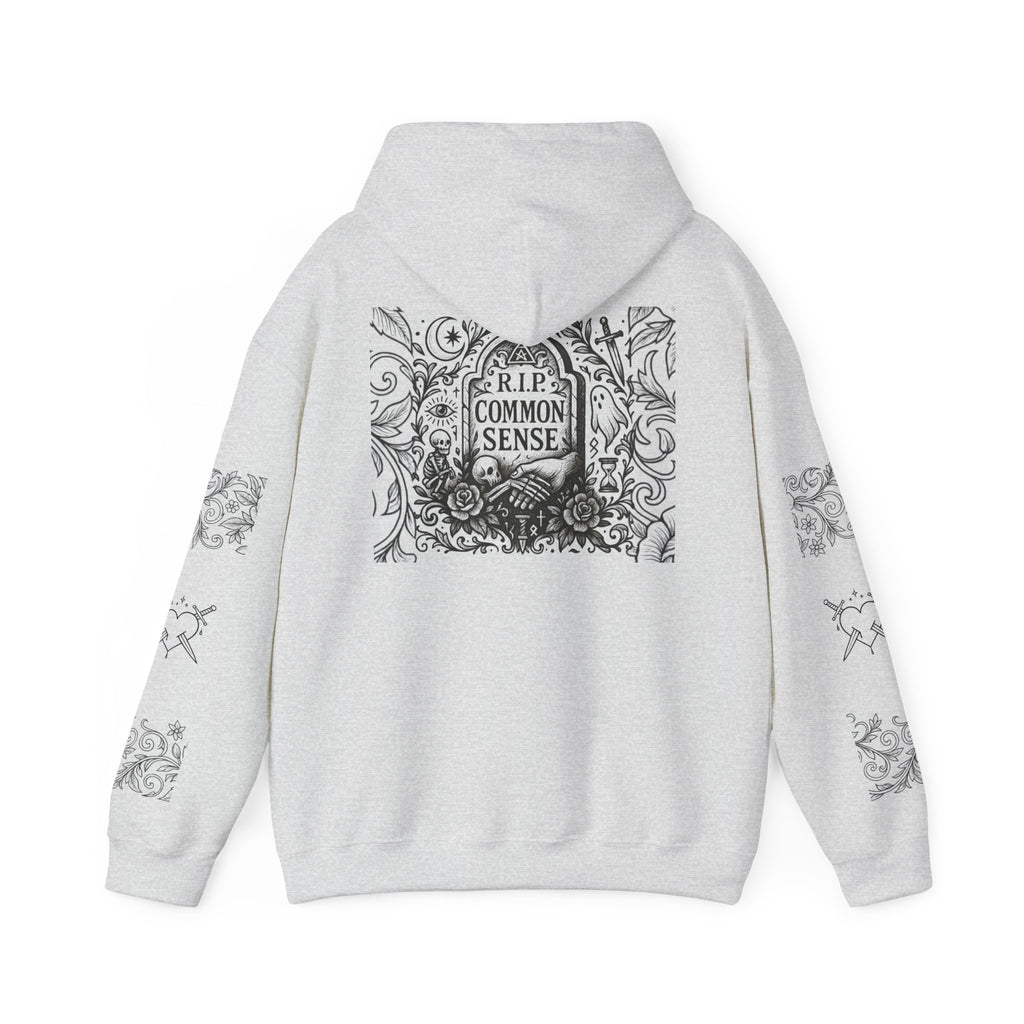 RIP Common Sense hoodie | Tombstone floral design, Gothic statement