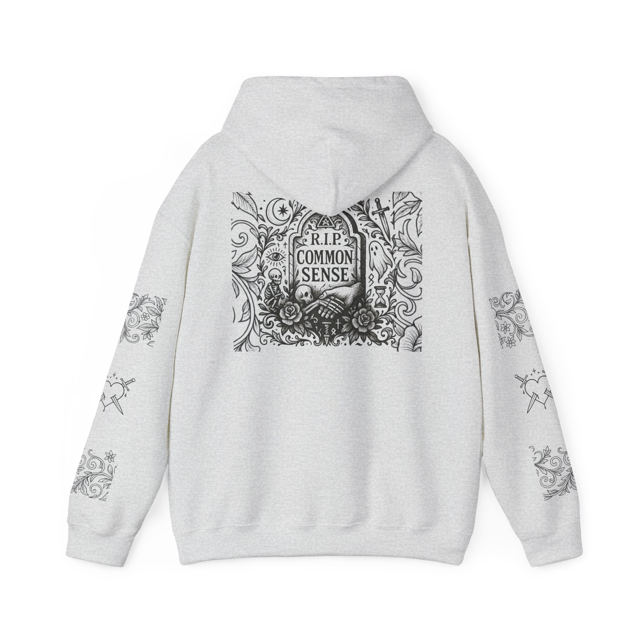RIP Common Sense hoodie | Tombstone floral design, Gothic statement