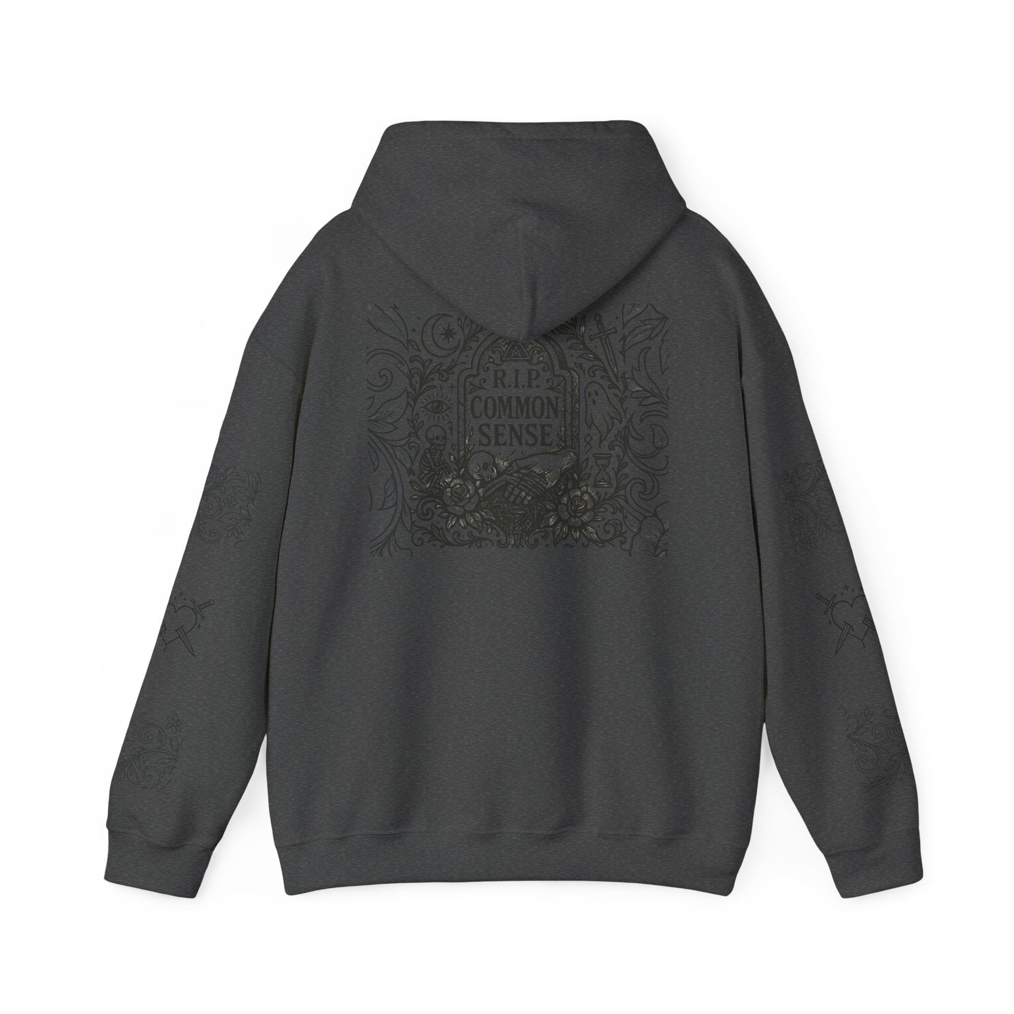 RIP Common Sense hoodie | Tombstone floral design, Gothic statement