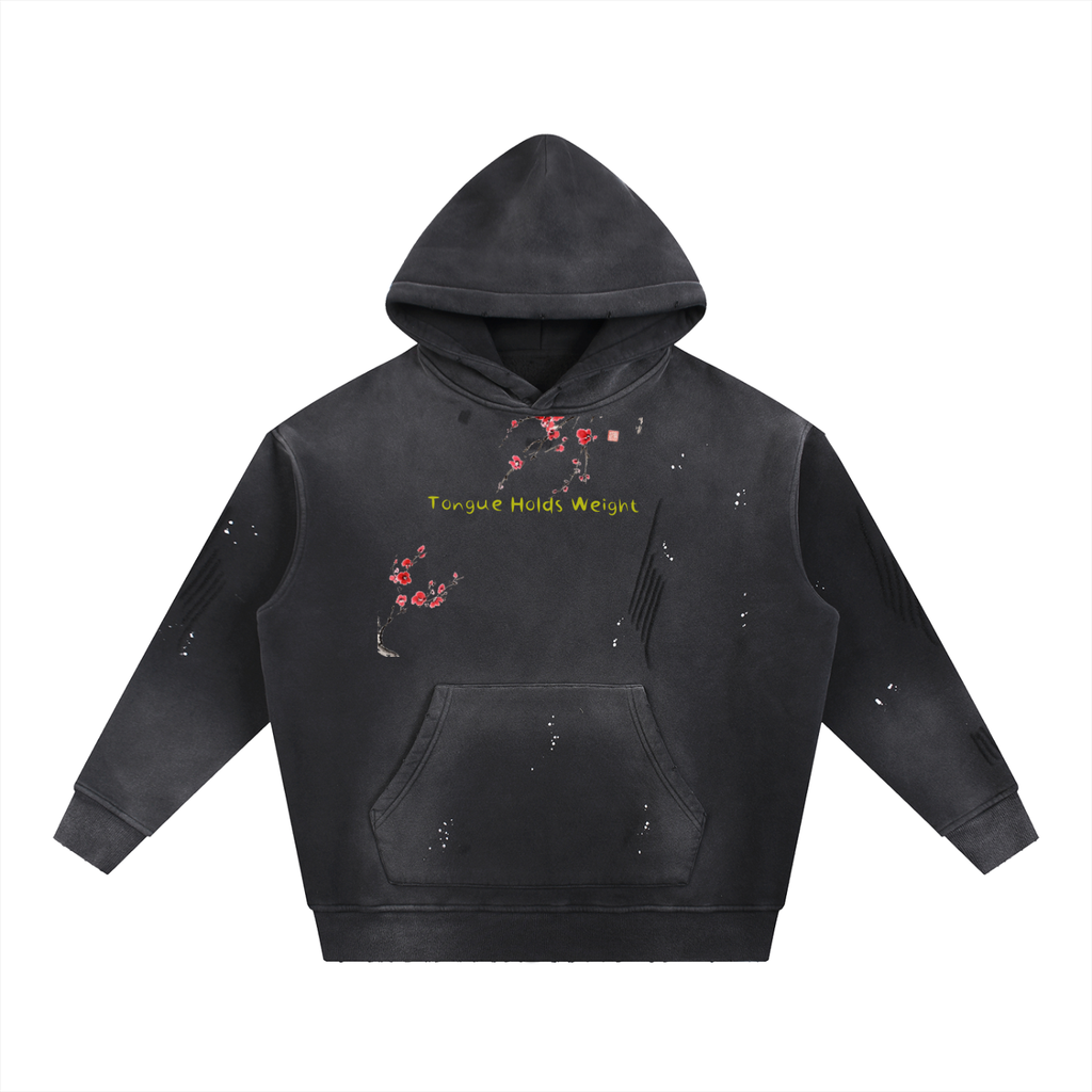 Vintage Washed Frayed Fleece Hoodie